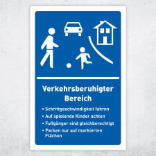 "Verkehrsberuhigter Bereich Schrittgeschwindigkeit" – Hochwertiges Sicherheitsschild für den Außenbereich 450 x 300 mm Alu Verbund 3 mm mit Wunschtext