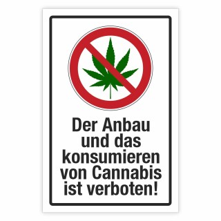 Schild Cannabis Anbau und konsomieren verboten Hinweisschild 3 mm Alu-Verbund