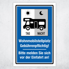 "Parkplatz Wohnmobilstellplatz gebührenpflichtig" – Hochwertiges Hinweisschild für den Außenbereich 3 mm Alu-Verbund 300 x 200 mm