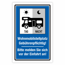 "Parkplatz Wohnmobilstellplatz gebührenpflichtig" – Hochwertiges Hinweisschild für den Außenbereich 3 mm Alu-Verbund 450 x 300 mm