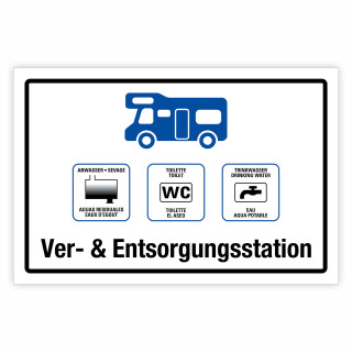 "Campingplatz Ver- und Entsorgungsstation" – Hochwertiges Hinweisschild für den Außenbereich 450 x 300 mm Alu Verbund 3 mm mit Wunschtext
