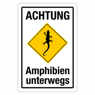 "Achtung Amphibien unterwegs gelb" – Hochwertiges Sicherheitsschild für den Außenbereich