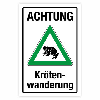 "Achtung Krötenwanderung grün" – Hochwertiges Sicherheitsschild für den Außenbereich