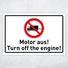 "LKW Motor aus / Turn off the engine" – Hochwertiges Sicherheitsschild für den Außenbereich 3 mm Alu-Verbund 600 x 400 mm