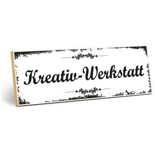 Holzschild "Kreativ-Werkstatt" – Dekoschild aus Holz 30x10 cm
