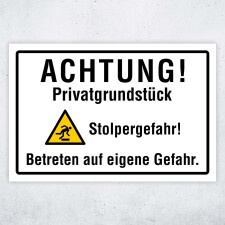 "Achtung Privatgrundstück Stolpergefahr" – Hochwertiges Hinweisschild für den Außenbereich 450 x 300 mm (Empfohlene Mindestgröße)