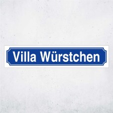 Straßenschild "Villa Würstchen" – Hochwertiges Schild für den Außenbereich 52 x 11 cm