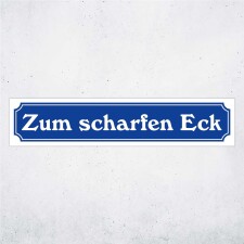 Straßenschild "Zum scharfen Eck" – Hochwertiges Schild für den Außenbereich 52 x 11 cm