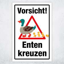 "Vorsicht! Enten kreuzen" – Hochwertiges Schild für den Außenbereich 3 mm Alu-Verbund 300 x 200 mm