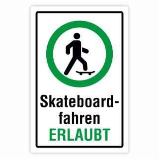 Skateboardfahren erlaubt – Hochwertiges Aluverbund-Schild für den Außenbereich