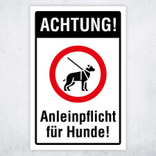 Achtung! Anleinpflicht für Hunde! – Hochwertiges Schild für den Außenbereich 3 mm Alu-Verbund 600 x 400 mm