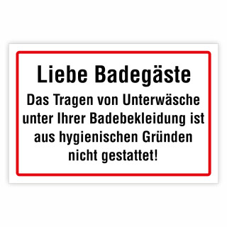 Hinweis für Badegäste – Hochwertiges Schild für den Außenbereich 3 mm Alu-Verbund 600 x 400 mm