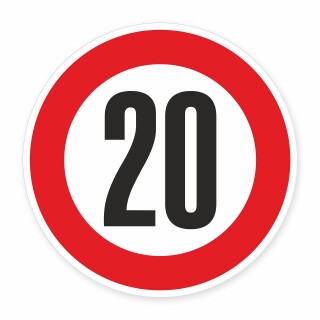Schild „Zulässige Höchstgeschwindigkeit 20 km/h“ – Alu-Verbund 3 mm rund (Ø30 cm / Ø40 cm)