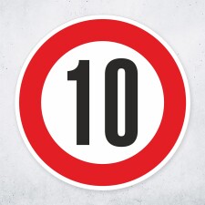 Schild „Zulässige Höchstgeschwindigkeit 10 km/h“ – Alu-Verbund 3 mm rund (Ø40 cm)