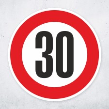 Schild „Zulässige Höchstgeschwindigkeit 30 km/h“ – Alu-Verbund 3 mm rund (Ø40 cm)