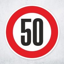 Schild „Zulässige Höchstgeschwindigkeit 50 km/h“ – Alu-Verbund 3 mm rund (Ø30 cm)