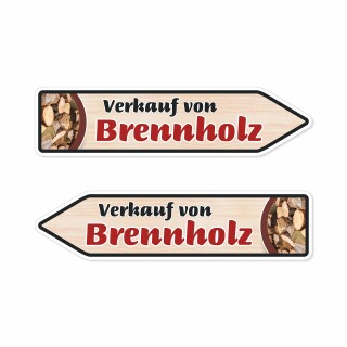 Pfeilschild "Verkauf von Brennholz" – Hochwertiges Schild für den Außenbereich 3 mm Alu-Verbund in Pfeilform