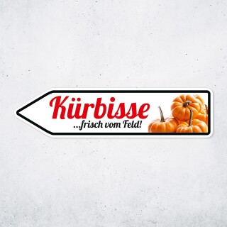 Pfeilschild "Kürbisse …frisch vom Feld!" – Hochwertiges Schild für den Außenbereich 3 mm Alu-Verbund in Pfeilform 40 x 10 cm links