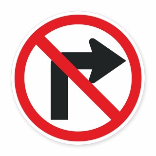 Schild „Rechts abbiegen verboten“ – Alu-Verbund 3 mm rund (Ø30 cm)