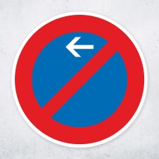 Schild „Eingeschränktes Halteverbot – Pfeil links“ – Alu-Verbund 3 mm rund (Ø30 cm)