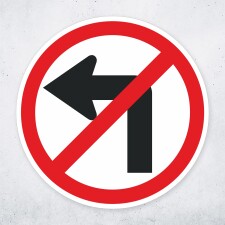 Schild „Links abbiegen verboten“ – Alu-Verbund 3 mm rund (Ø30 cm)