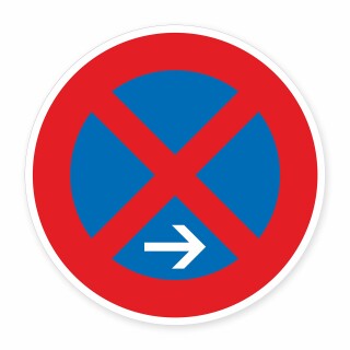 Schild „Absolutes Halteverbot – Pfeil rechts“ – Alu-Verbund 3 mm rund (Ø30 cm)