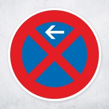 Schild „Absolutes Halteverbot – Pfeil links“ – Alu-Verbund 3 mm rund (Ø40 cm)
