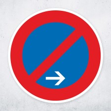 Schild „Eingeschränktes Halteverbot – Pfeil rechts“ – Alu-Verbund 3 mm rund (Ø30 cm)