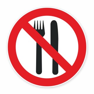 Schild „Essen und Trinken verboten“ – Alu-Verbund 3 mm rund (Ø40 cm)