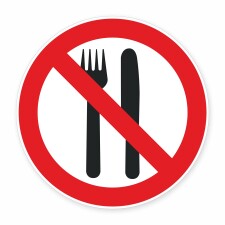 Schild „Essen und Trinken verboten“ – Alu-Verbund 3 mm rund (Ø40 cm)