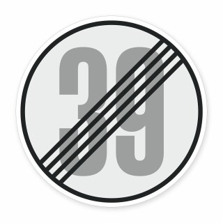 Schild „Ende Geschwindigkeitsbegrenzung“ – Alu-Verbund 3 mm rund (Ø30 cm) Wunschtext-Zahl