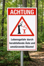 Warnschild "Achtung Lebensgefahr – Herabfallende Äste & Bäume" | Alu-Verbund 3 mm