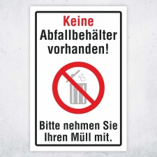 Schild Keine Abfallbehälter vorhanden – Bitte...