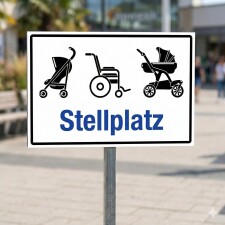 Stellplatz Schild | Kinderwagen & Rollstuhl | Hinweisschild für barrierefreie Abstellflächen | Alu-Verbund 3 mm