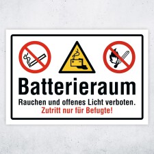 Batterieraum Schild | Rauchen und offenes Licht verboten...