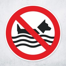 Schild „Hunde schwimmen verboten“ – Alu-Verbund 3 mm rund ∅30 cm