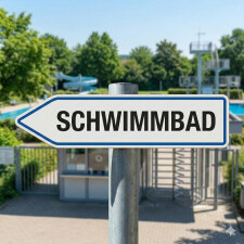Pfeilschild „Schwimmbad“ – Wegweiser links/rechts – Alu-Verbund 3 mm, UV-Direktdruck