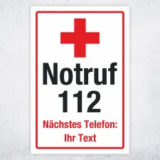 Hinweisschild „Notruf 112“ mit rotem Kreuz...