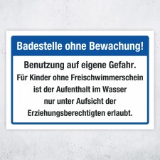 Hinweisschild „Badestelle ohne Bewachung“...