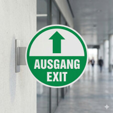 Ausgang / Exit Schild rund – Fluchtweg geradeaus – 3 mm Alu-Verbund – ∅30 cm