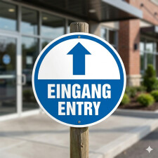 Eingang / Entry Schild rund – Pfeil geradeaus – 3 mm Alu-Verbund – ∅30 cm