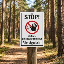 Das Bild zeigt ein Warnschild, das auf die Allergiegefahr...