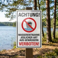 Das Bild zeigt ein Schild, das vor der Wasserentnahme aus...