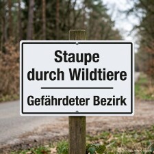 Das Bild zeigt ein Schild mit dem Hinweis „Staupe...