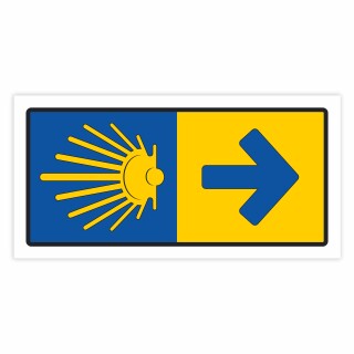 Wegweiser Pilgerzeichen Jakobsweg Wegweiser mit Sonne Pfeil rechts