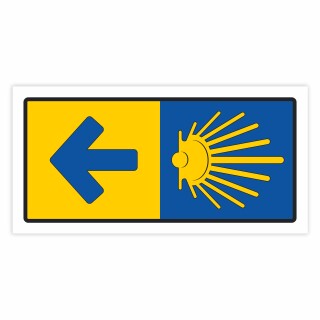 Wegweiser Pilgerzeichen Jakobsweg Wegweiser mit Sonne Pfeil links