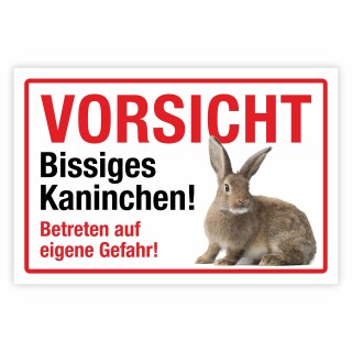Warnschild VORSICHT Bissiges Kaninchen!