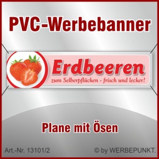 PVC-Werbebanner &quot;Erdbeeren 1&quot;, 400x100 cm mit &Ouml;sen