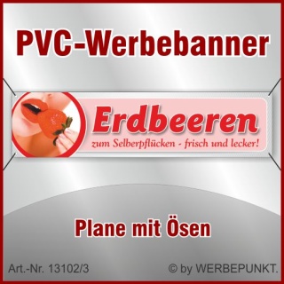 PVC-Werbebanner "Erdbeeren 2", 400x100 cm mit Ösen