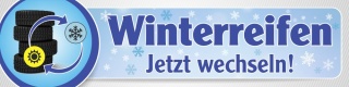 PVC-Werbebanner "Winterreifen" 400x100 cm mit Ösen Motiv 1 "Jetzt wechseln"